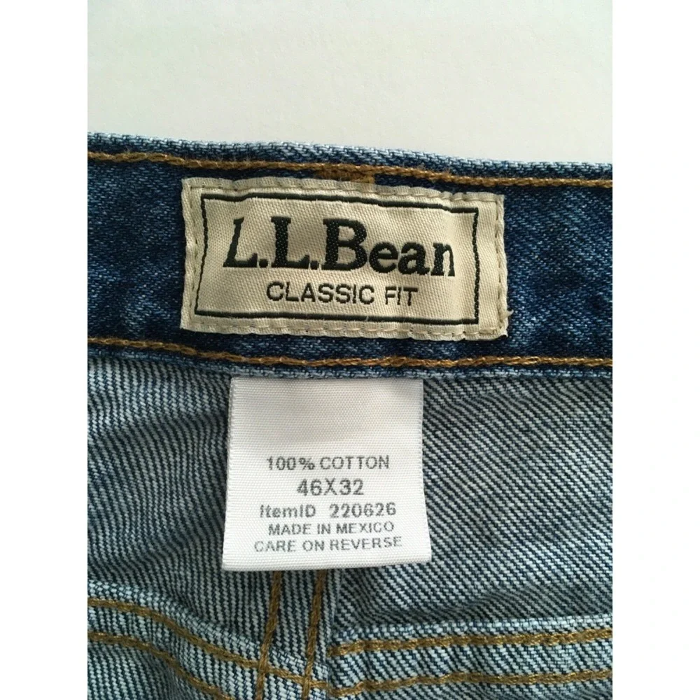 LL Bean Classic Fit Men's Sz 46x32 Denim Blue Jeans 100% Cotton 220626